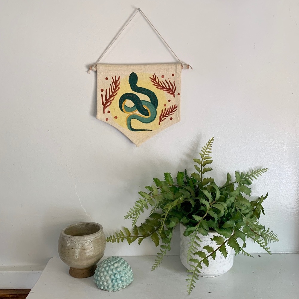 🧡 Hand Painted Wall Hanging // Snake + Red Branch